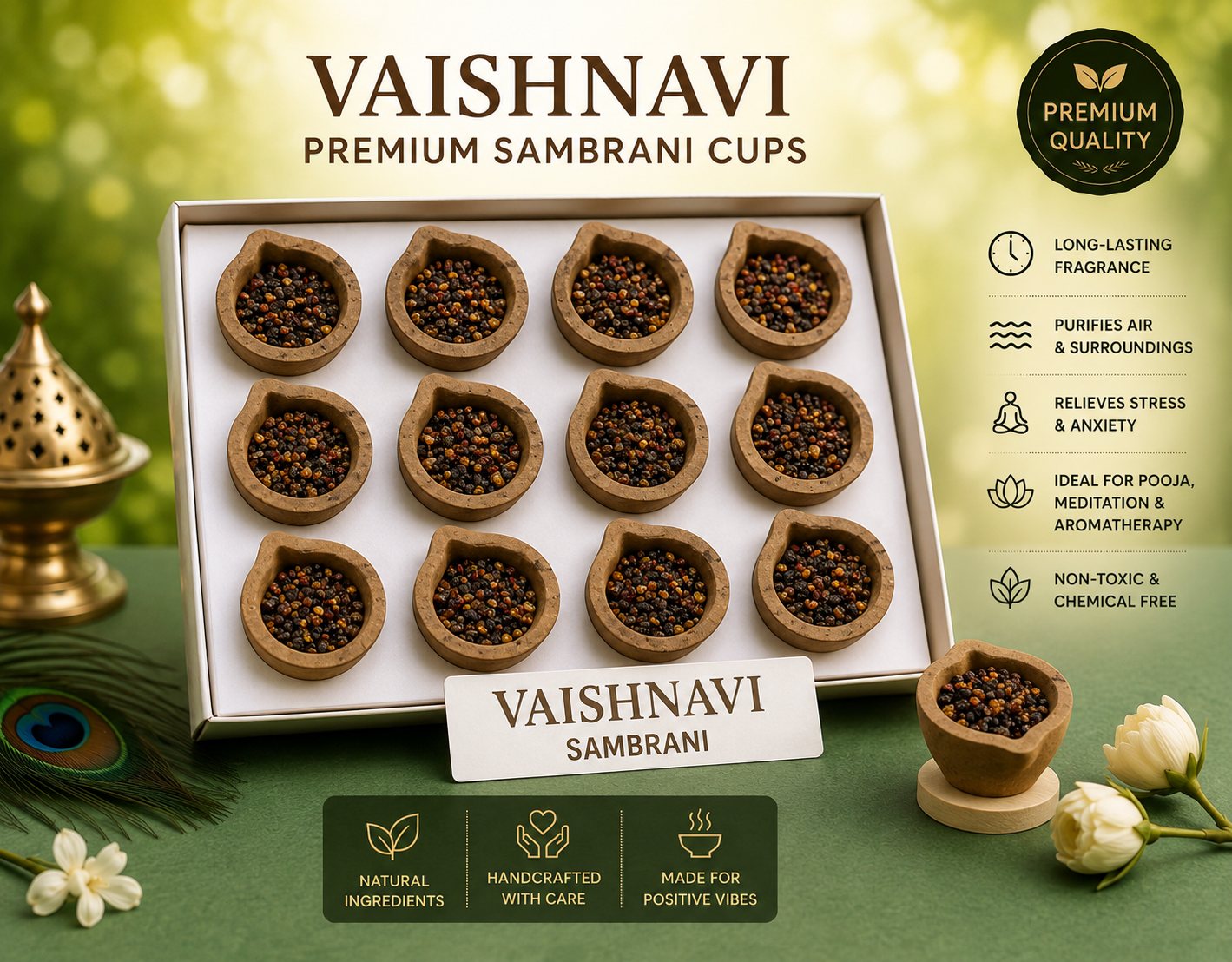 aishnavi Premium Sambrani Cups (Pack of 3) | 36 Natural Dhoop Cups | Long Lasting Fragrance | Chemical-Free | Handcrafted | Ideal for Pooja, Meditation, Yoga & Home Air Purification