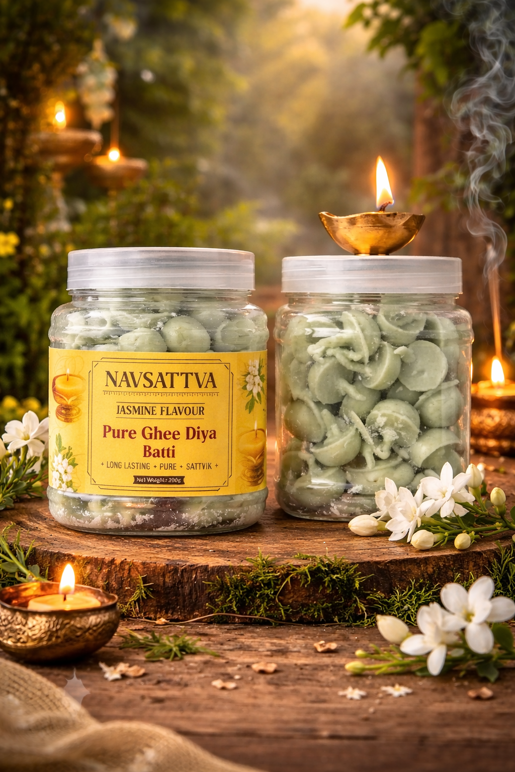 Pure Ghee Jasmine Fragrance Diya Batti (Pack of 70+) – Long Lasting Puja Jyot | Ready to Use Cotton Wicks {15+minute Burning Time}