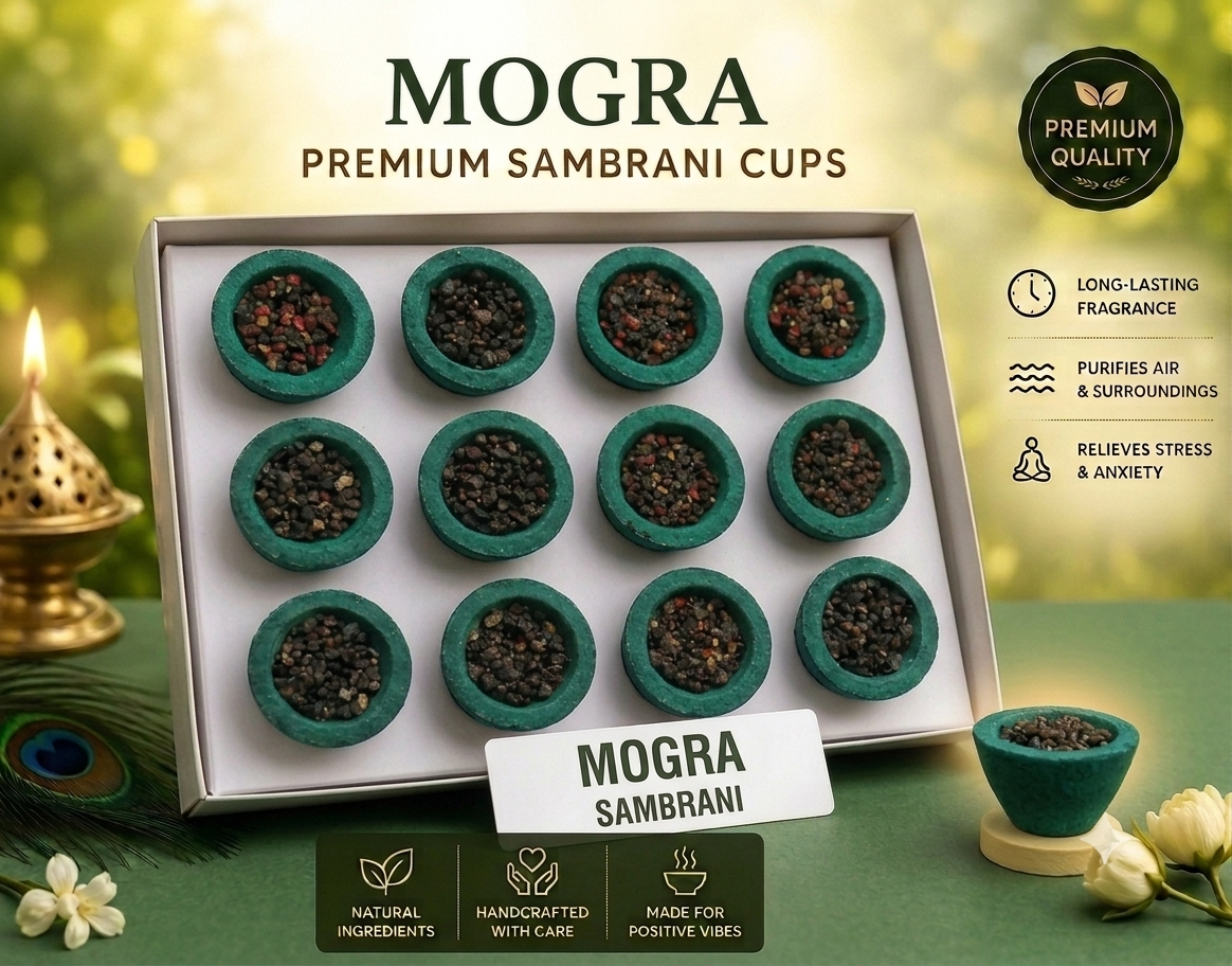 Mogra Sambrani Cups (Pack of 3) | 36 Natural Mogra Dhoop Cups | Long Lasting Floral Fragrance | Handcrafted | Chemical-Free | Ideal for Pooja, Meditation & Home