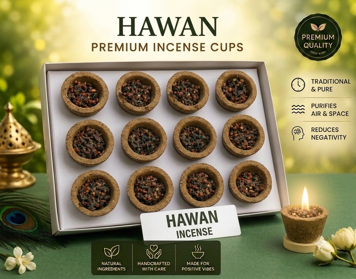 Hawan Sambrani Cups (Pack of 3) | 36 Natural Hawan Dhoop Cups | Long Lasting Fragrance | Handcrafted | Chemical-Free | Ideal for Pooja, Havan, Meditation & Home
