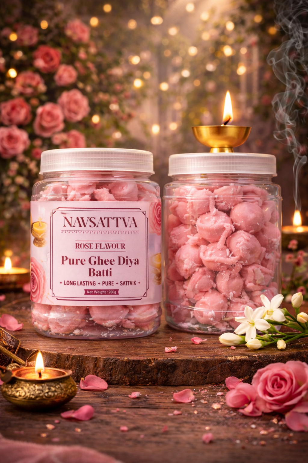 Pure Ghee Rose Fragrance Diya Batti (Pack of 70+) – Long Lasting Puja Jyot | Ready to Use Satvik Cotton Wicks {15+minute  Burning Time}
