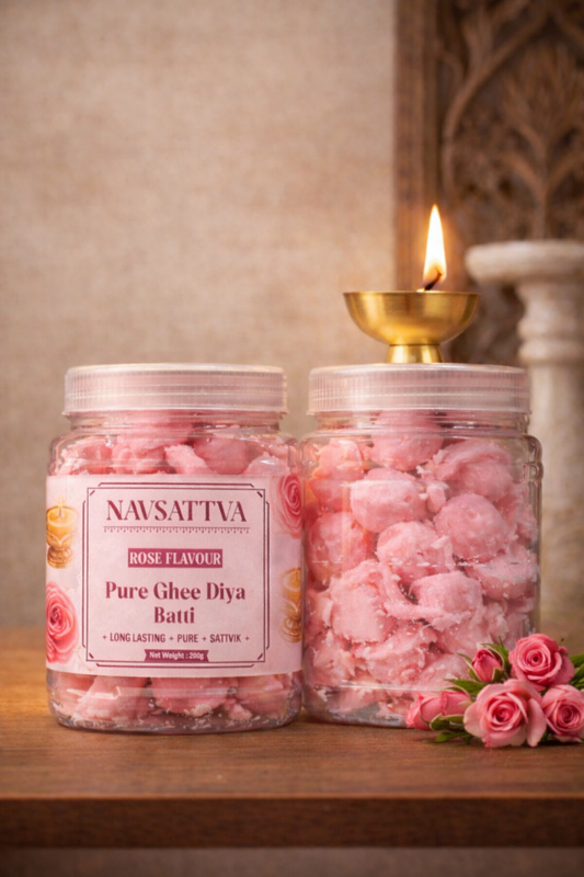 Pure Ghee Rose Fragrance Diya Batti (Pack of 70+) – Long Lasting Puja Jyot | Ready to Use Satvik Cotton Wicks {15+minute  Burning Time}