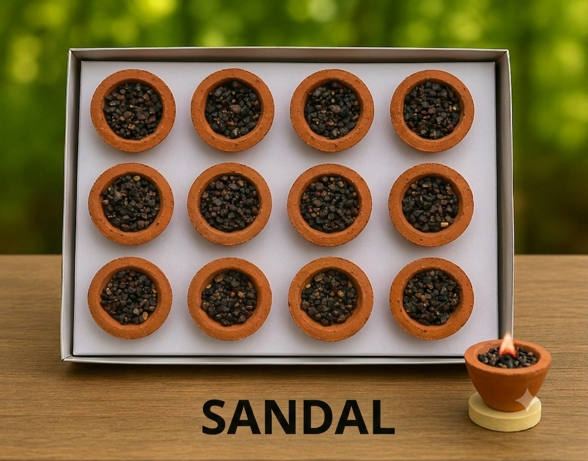 Sandal Sambrani Cups (Pack of 3) | 36 Natural Sandalwood (Chandan) Dhoop Cups | Long Lasting Fragrance | Handcrafted | Chemical-Free | Ideal for Pooja, Meditation & Home