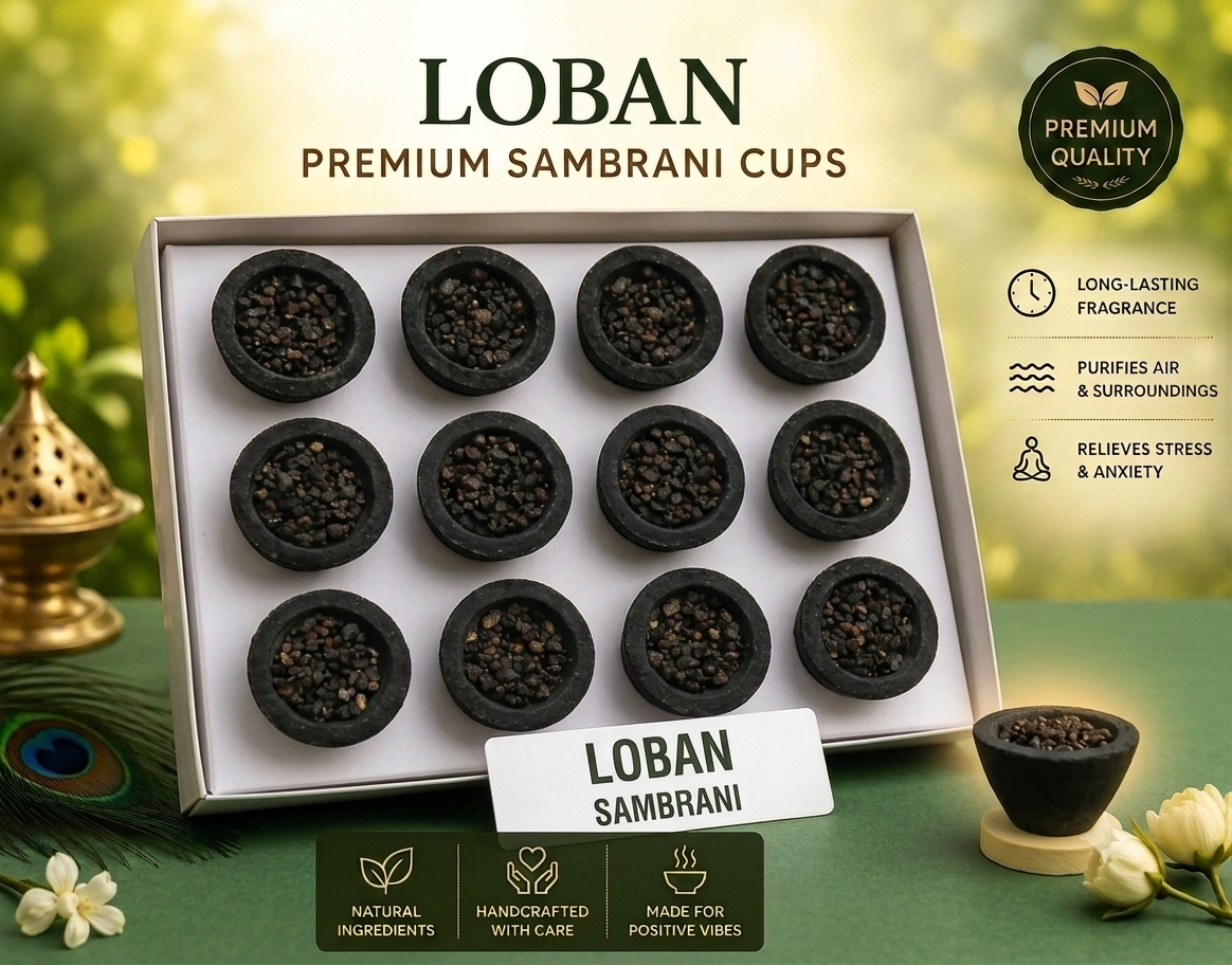 Loban Sambrani Cups (Pack of 3) | 36 Natural Loban Dhoop Cups | Long Lasting Fragrance | Handcrafted | Chemical-Free | Ideal for Pooja, Meditation, Havan & Home