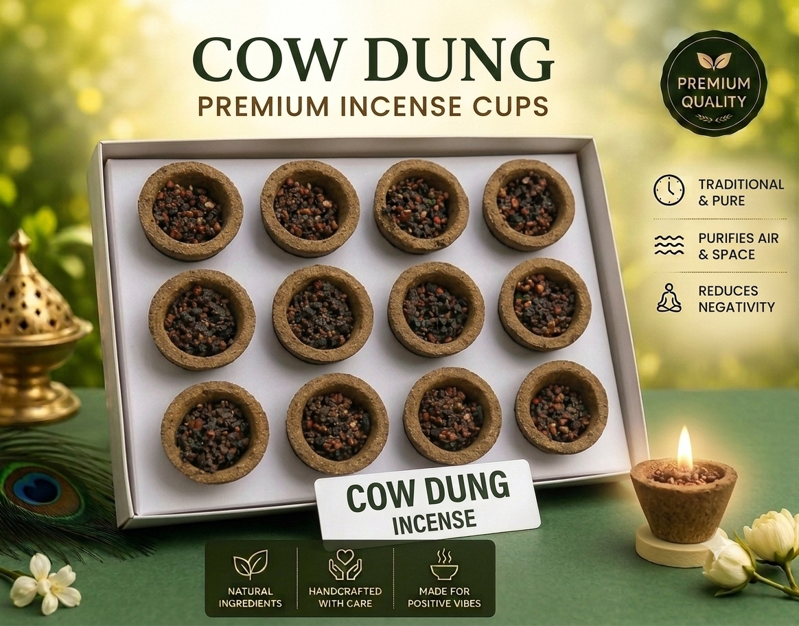 Cow Dung Sambrani Cups (Pack of 3) | 36 Natural Gobar Dhoop Cups | Herbal Havan Cups | Long Lasting Fragrance | Handcrafted | Ideal for Pooja, Havan, Meditation & Home